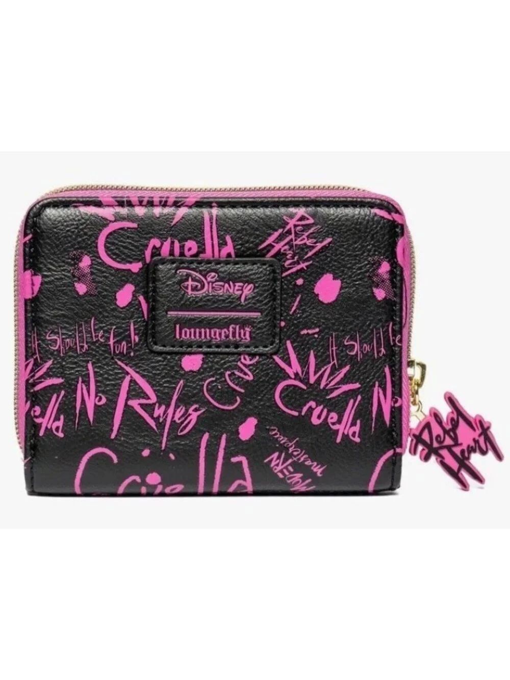 Loungefly Disney Villains Cruella Graffiti Zip Around Wallet Black Pink NWT